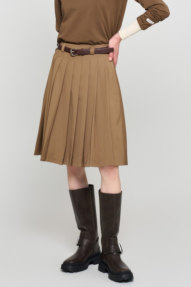 GENERAL IDEA - 롱스커트 - [24FW] WOMAN 뉴클래식 플리츠 미디스커트 [BROWN] / WBD3L13505