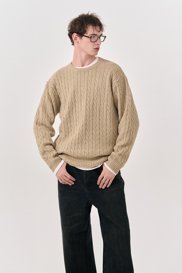 GENERAL IDEA - 스웨터 - [24FW] MAN 에센셜 울 케이블 풀오버 [BEIGE] / SBD3M05006