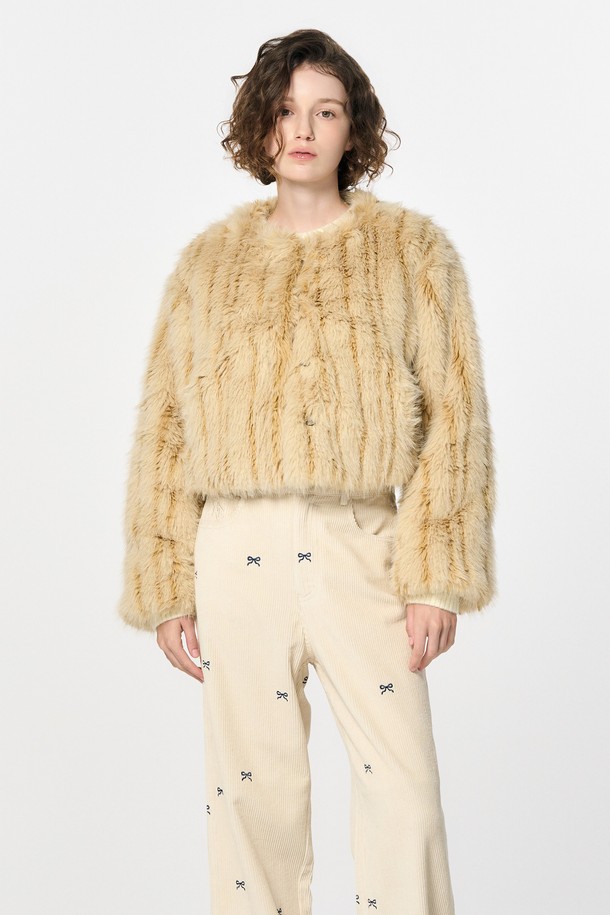 GENERAL IDEA - 자켓 - [24FW] WOMAN 노카라 퍼 자켓 [BEIGE] / WBD4L09520