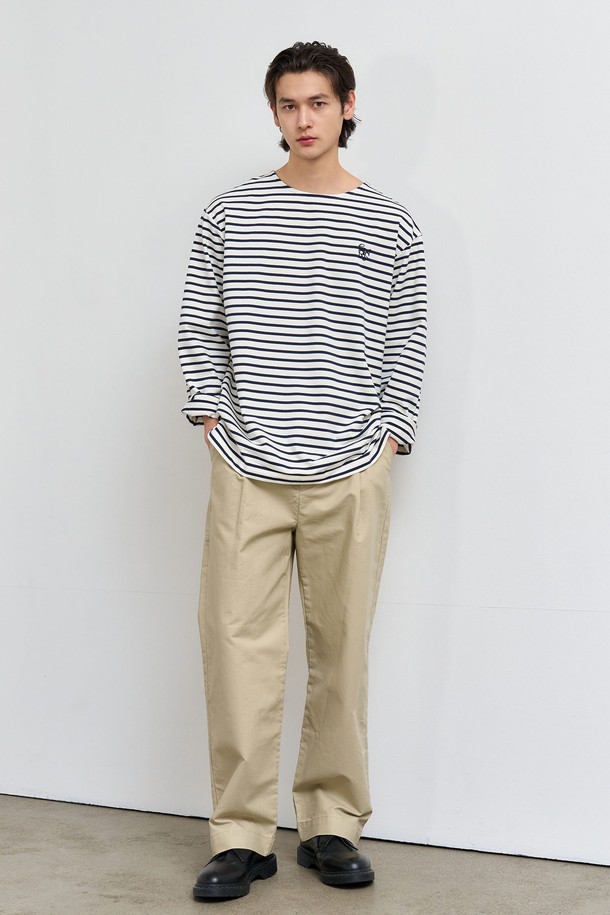 GENERAL IDEA - 긴팔티셔츠 - [25SS] MEN 롱슬리브 보더 티셔츠 [WHITE] / SBE1U01003