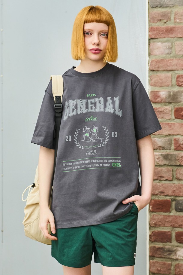 GENERAL IDEA - 반팔티셔츠 - [24SS] UNISEX 마라톤 반팔 티셔츠 [CHARCOAL] / SBD2U01016