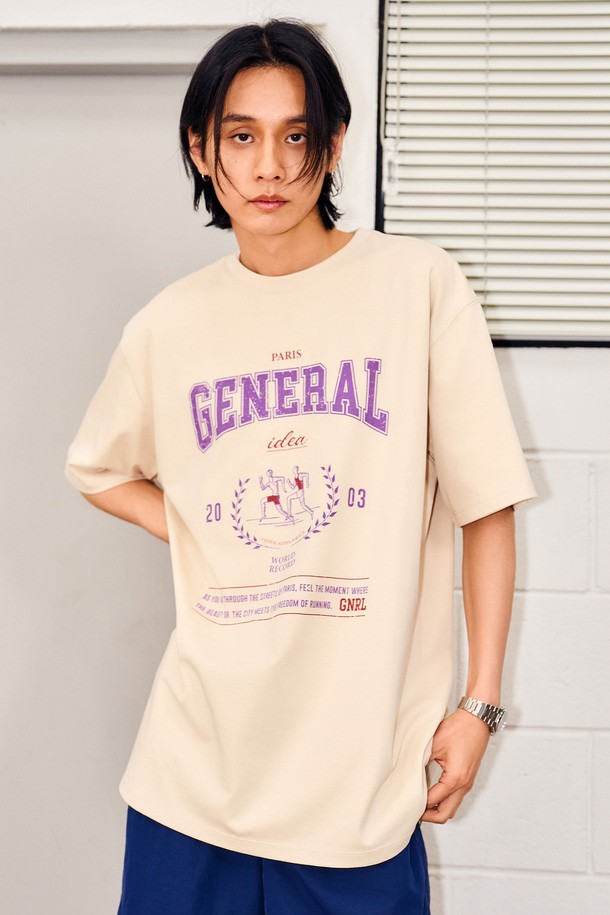 GENERAL IDEA - 반팔티셔츠 - [24SS] UNISEX 마라톤 반팔 티셔츠 [SAND BEIGE] / SBD2U01016