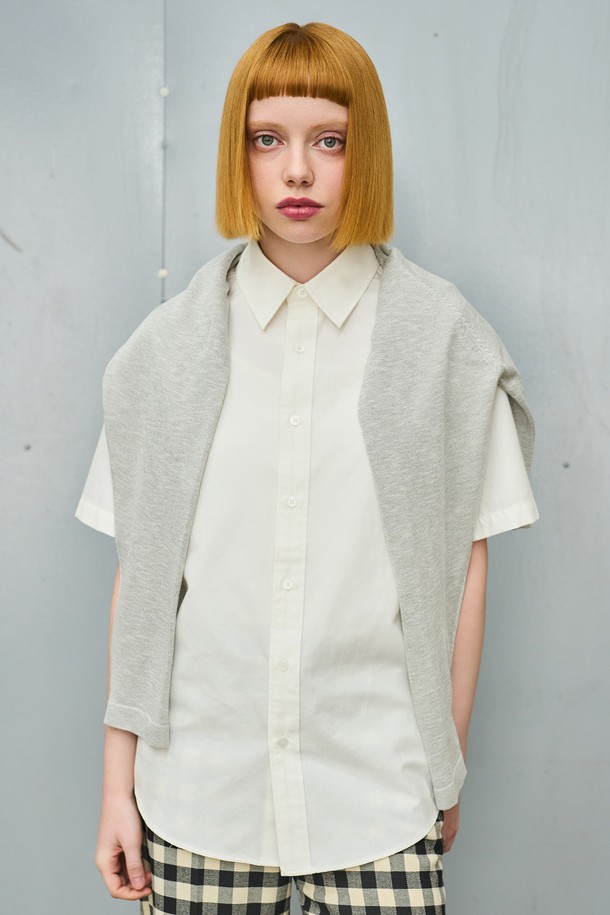 GENERAL IDEA - 반팔셔츠 - [24SS] UNISEX 베이직 옥스포드 하프 셔츠 [WHITE] / SBD2U03003