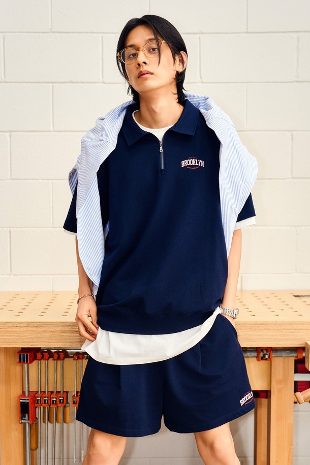 GENERAL IDEA - 하프팬츠 - [24SS] UNISEX 브루클린 미니 쭈리 하프 팬츠 [NAVY] / SBD2U52042