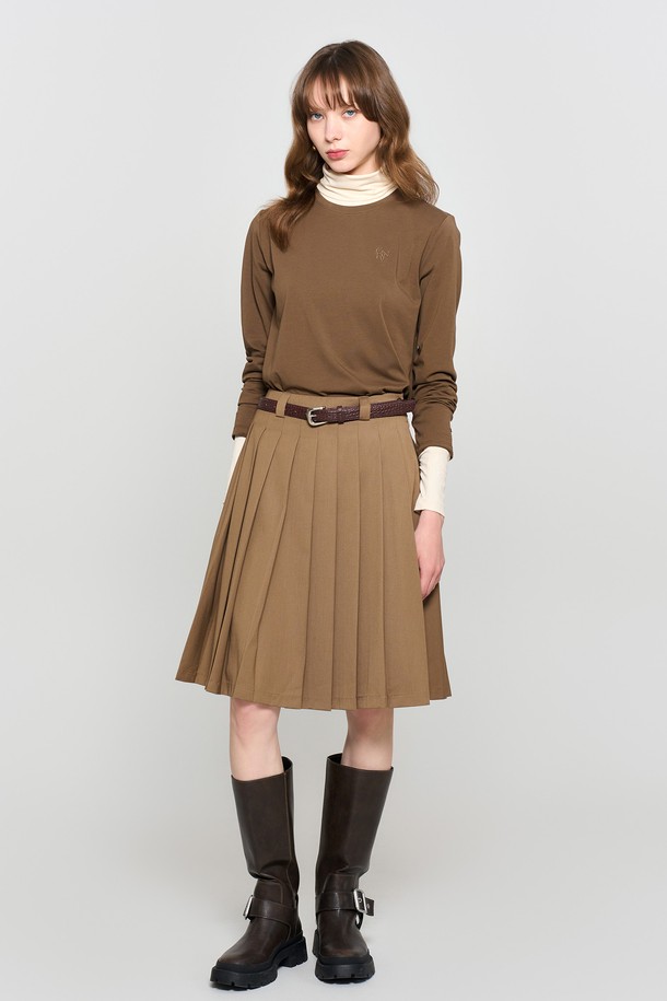 GENERAL IDEA - 롱스커트 - [24FW] WOMAN 뉴클래식 플리츠 미디스커트 [BROWN] / WBD3L13505