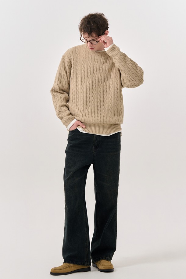 GENERAL IDEA - 스웨터 - [24FW] MAN 에센셜 울 케이블 풀오버 [BEIGE] / SBD3M05006