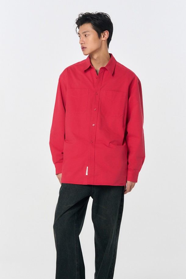 GENERAL IDEA - 긴팔티셔츠 - [24FW] UNISEX 워시드 워크 셔츠 [RED] / SBD4U03010