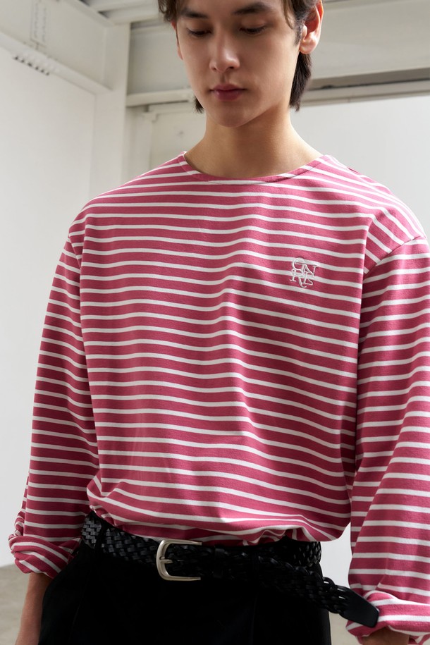 GENERAL IDEA - 긴팔티셔츠 - [25SS] MEN 롱슬리브 보더 티셔츠 [MAUVE PINK] / SBE1U01003