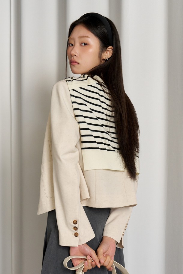 GENERAL IDEA - 스웨터 - [25SS] WOMAN 에센셜 숄 니트 [STRIPE] / WBE1L96510