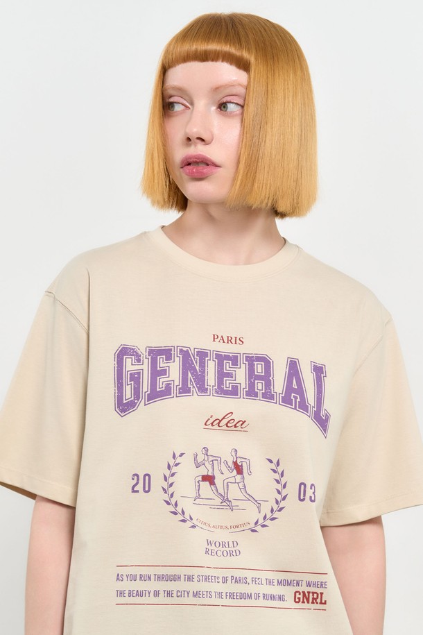 GENERAL IDEA - 반팔티셔츠 - [24SS] UNISEX 마라톤 반팔 티셔츠 [SAND BEIGE] / SBD2U01016