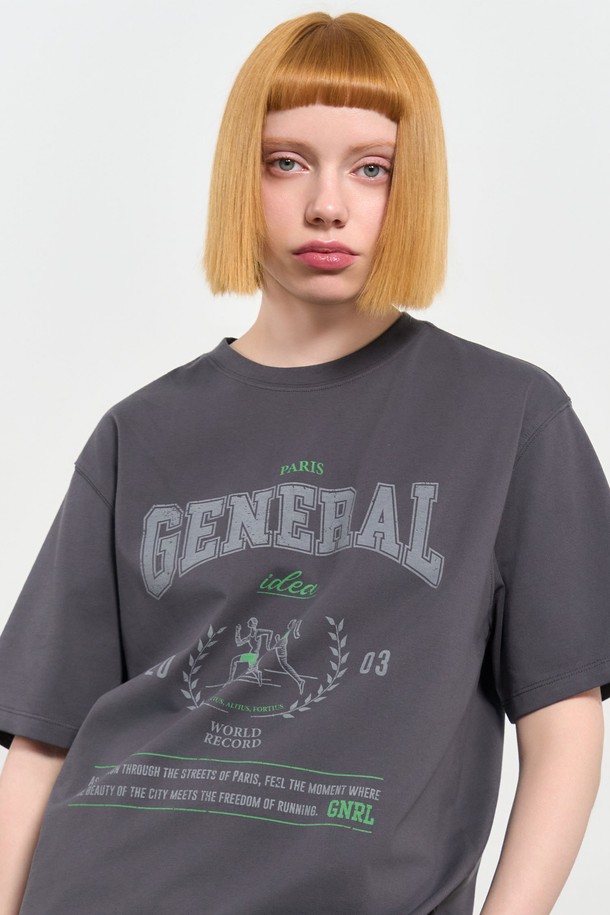 GENERAL IDEA - 반팔티셔츠 - [24SS] UNISEX 마라톤 반팔 티셔츠 [CHARCOAL] / SBD2U01016