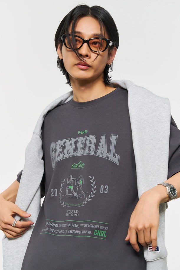 GENERAL IDEA - 반팔티셔츠 - [24SS] UNISEX 마라톤 반팔 티셔츠 [CHARCOAL] / SBD2U01016