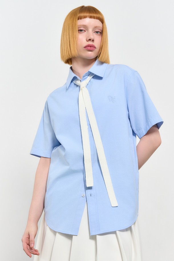 GENERAL IDEA - 반팔셔츠 - [24SS] UNISEX 베이직 옥스포드 하프 셔츠 [SKY BLUE] / SBD2U03003