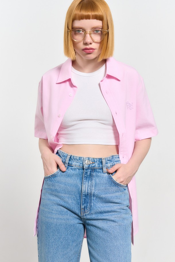 GENERAL IDEA - 반팔셔츠 - [24SS] UNISEX 베이직 옥스포드 하프 셔츠 [PINK] / SBD2U03003