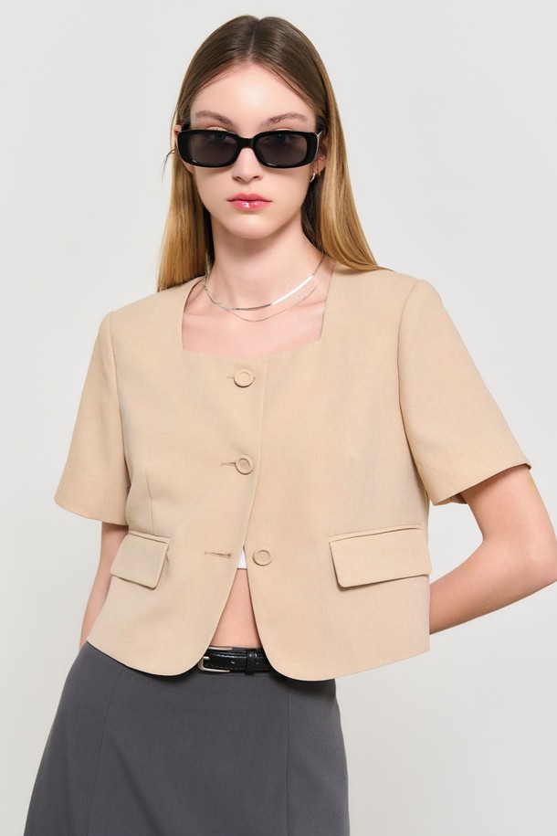 GENERAL IDEA - 자켓 - [24SS] WOMAN 스퀘어넥 하프 자켓 [LIGHT BEIGE] / WBD2L09507