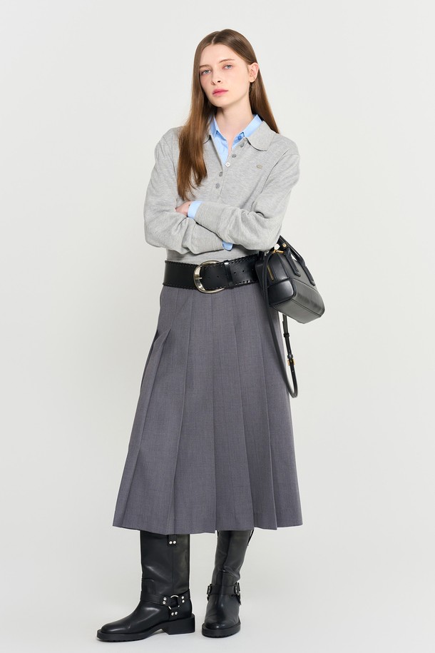 GENERAL IDEA - 롱스커트 - [24FW] WOMAN 뉴클래식 플리츠 롱스커트 [CHARCOAL] / WBD3L13502