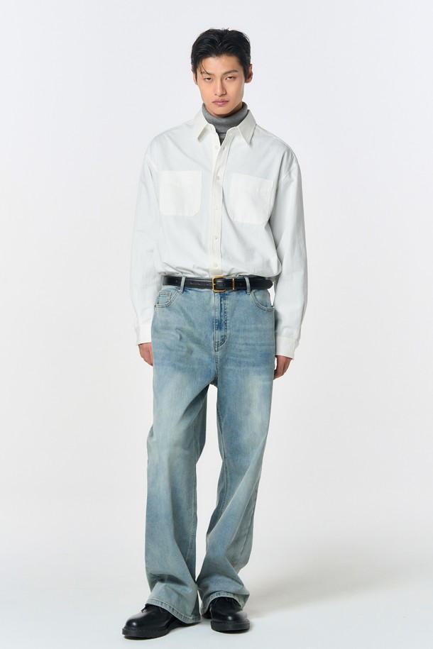 GENERAL IDEA - 긴팔티셔츠 - [24FW] UNISEX 워시드 워크 셔츠 [WHITE] / SBD4U03010