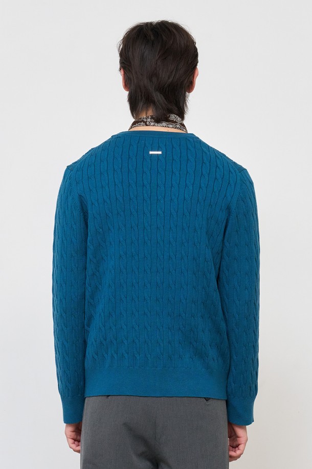 GENERAL IDEA - 가디건 - [25SS] MAN 에센셜 케이블 브이넥 가디건 [TEAL GREEN] / SBE1M04004