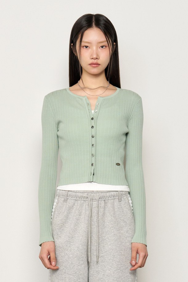 GENERAL IDEA - 가디건 - [25SS] WOMAN 리브드 크롭 가디건 [MINT] / WBE1L04516