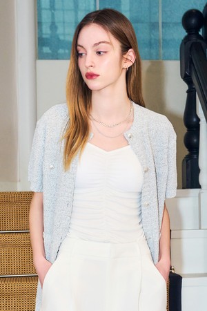 [24SS] WOMAN 루즈핏 트위드 하프 가디건 [LIGHT GREY] / WBD2L04535