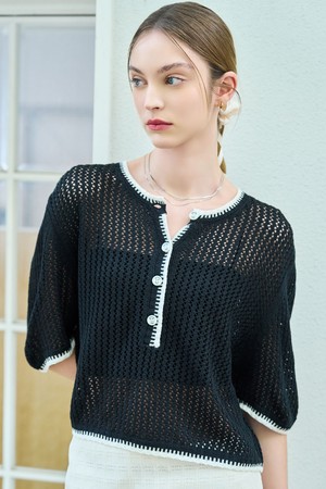 [24SS] WOMAN 루즈핏 빈티지 네트 하프 니트 [BLACK] / WBD2L05543