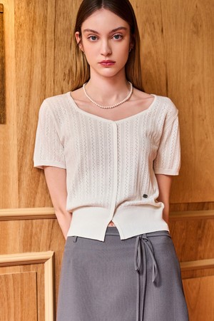 [24SS] WOMAN 스카시 슬릿 하프 니트 [WHITE] / WBD2L05540