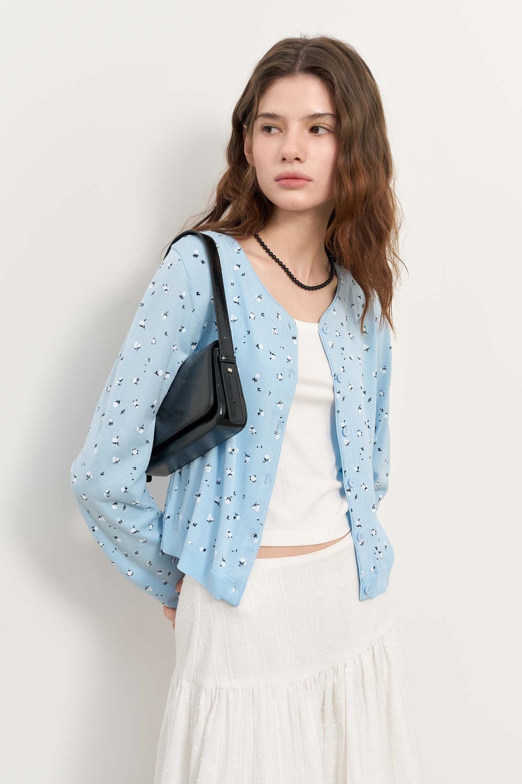 GENERAL IDEA - 가디건 - [25SS] WOMAN 플라워 프린트 가디건 [BLUE] / WBE2L04531
