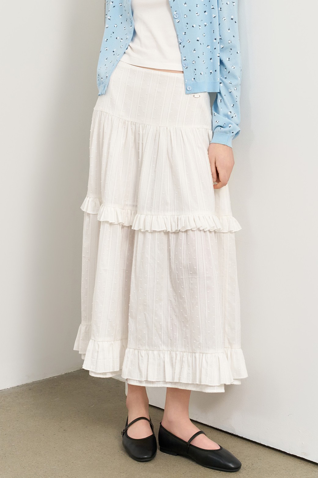 GENERAL IDEA - 롱스커트 - [25SS] WOMAN 프릴 티어드 롱스커트 [WHITE] / WBE2L13514