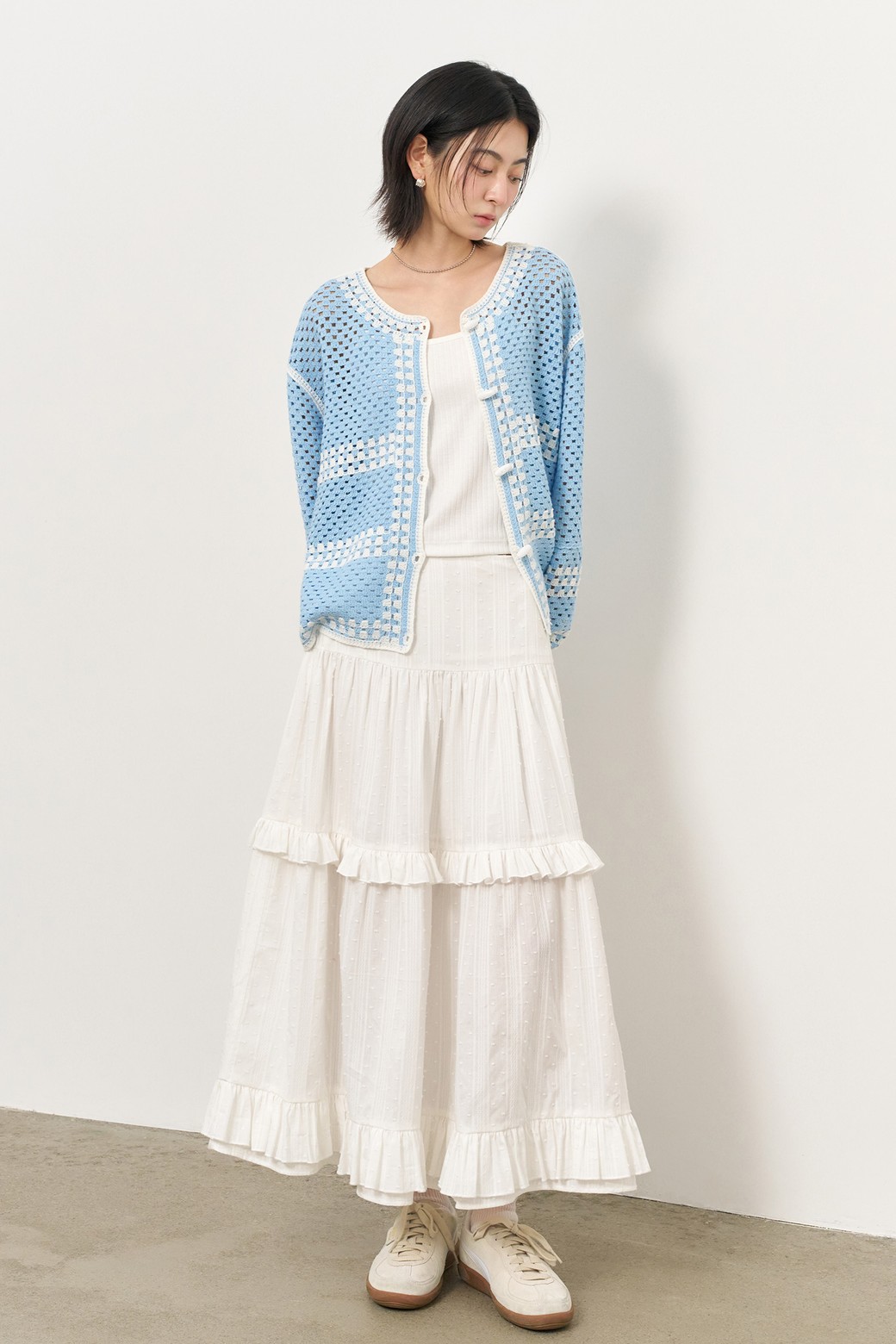 GENERAL IDEA - 가디건 - [25SS] WOMAN 크로셰 루즈핏 가디건 [SKY BLUE] / WBE2L04526