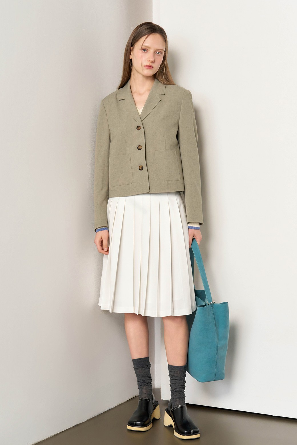 GENERAL IDEA - 자켓 - [25SS] WOMAN 테일러드 숏 자켓 [GREY] / WBE1L09509