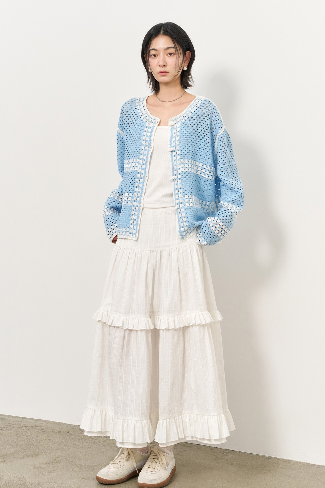 GENERAL IDEA - 가디건 - [25SS] WOMAN 크로셰 루즈핏 가디건 [SKY BLUE] / WBE2L04526