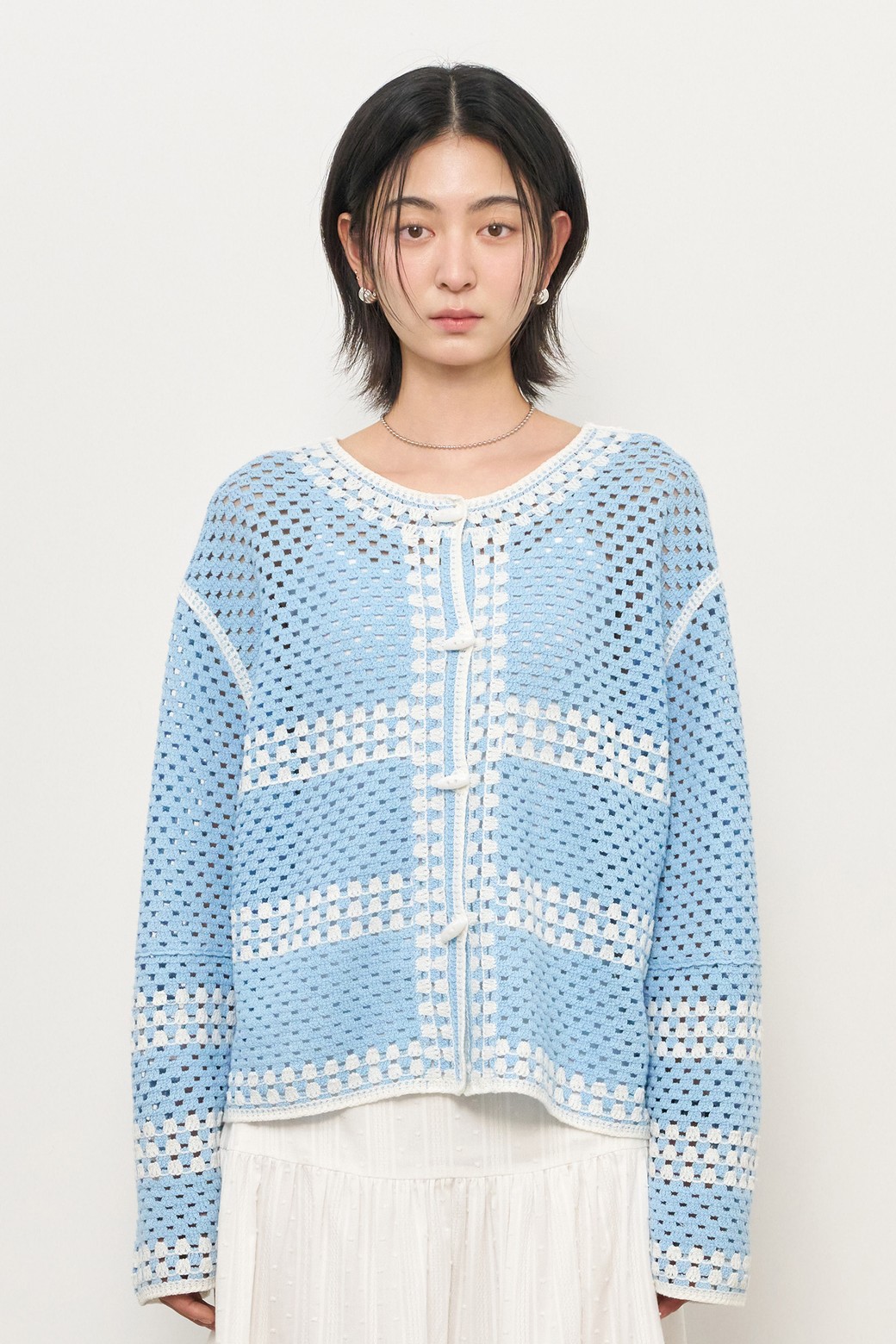 GENERAL IDEA - 가디건 - [25SS] WOMAN 크로셰 루즈핏 가디건 [SKY BLUE] / WBE2L04526