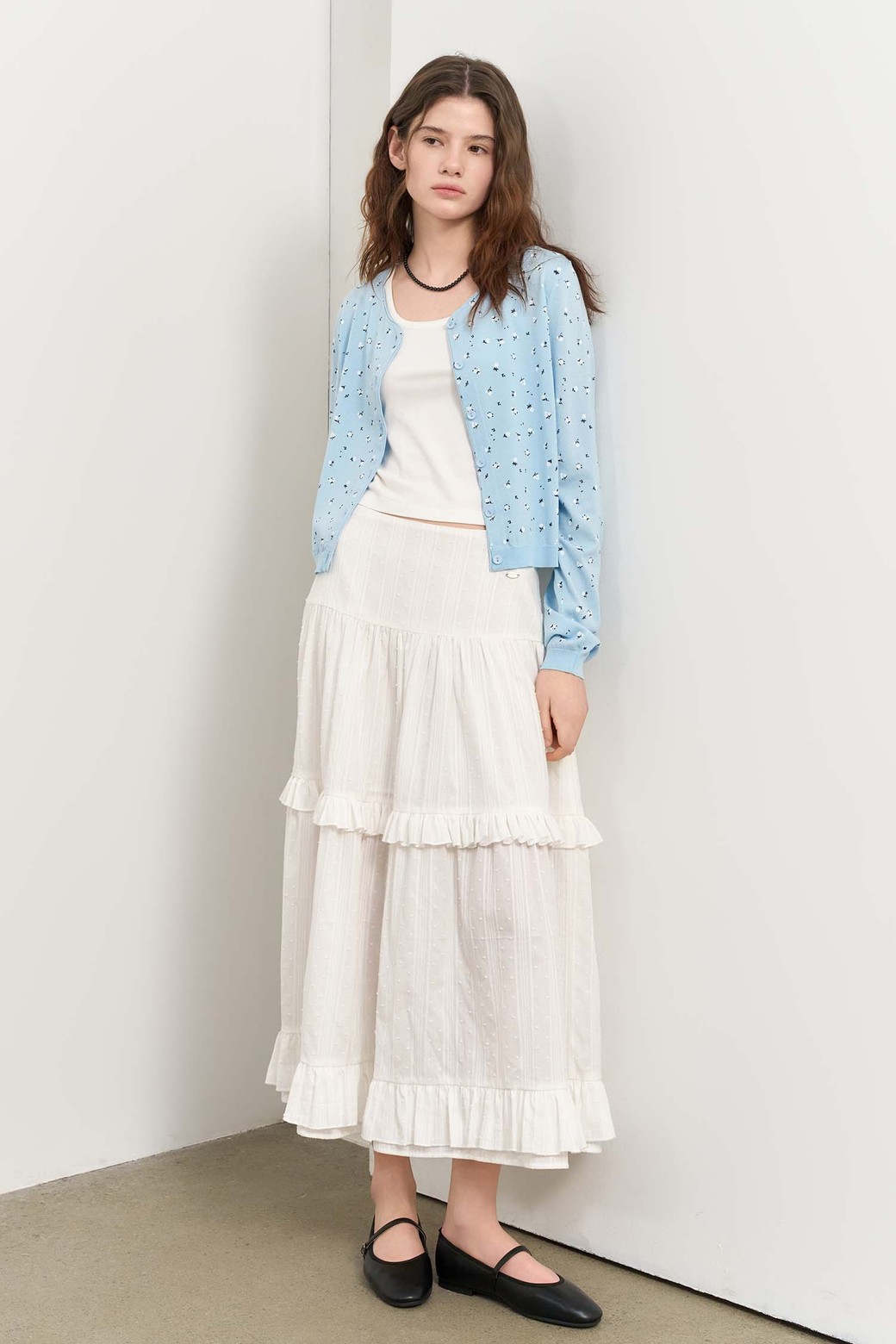 GENERAL IDEA - 가디건 - [25SS] WOMAN 플라워 프린트 가디건 [BLUE] / WBE2L04531