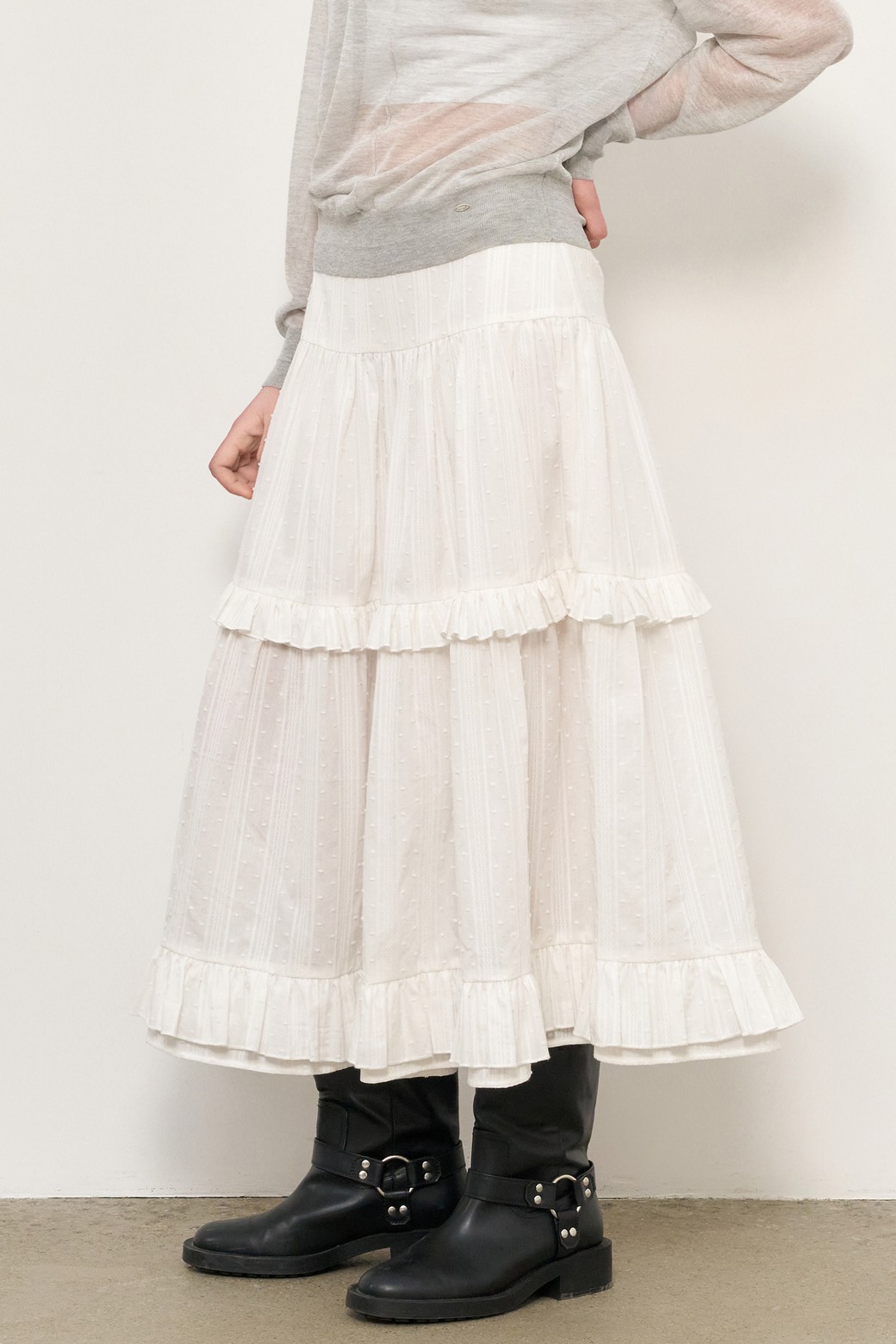 GENERAL IDEA - 롱스커트 - [25SS] WOMAN 프릴 티어드 롱스커트 [WHITE] / WBE2L13514