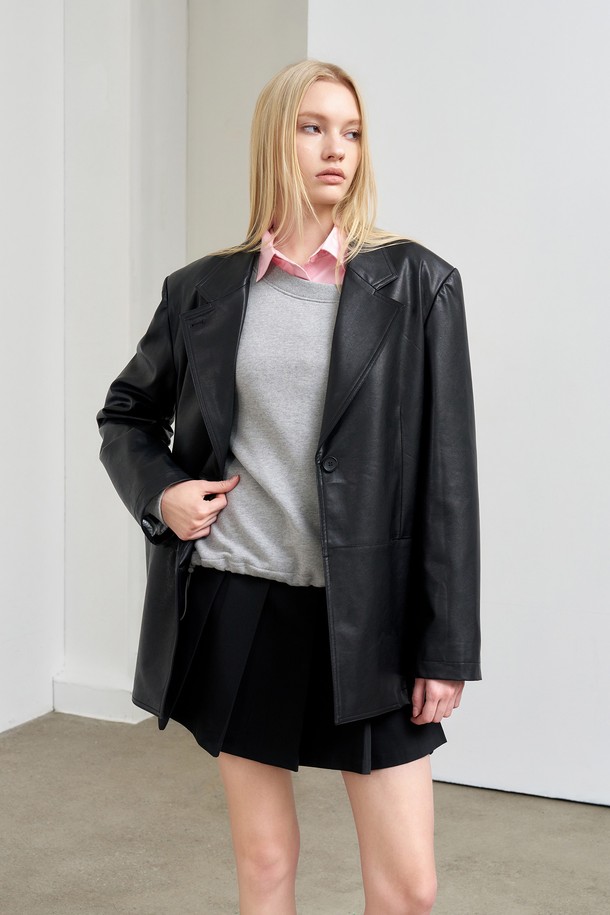 GENERAL IDEA - 자켓 - [25SS] WOMAN 루즈핏 에코 레더 자켓 [BLACK] / WBE1L09502