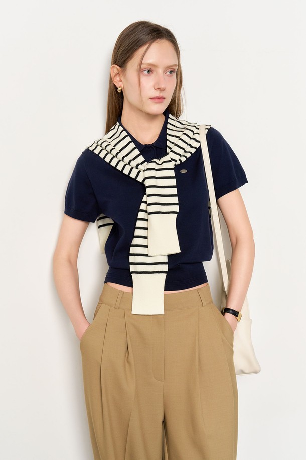 GENERAL IDEA - 스웨터 - [25SS] WOMAN 텐셀 에센셜 하프 카라 니트 [NAVY] / WBE2L05513