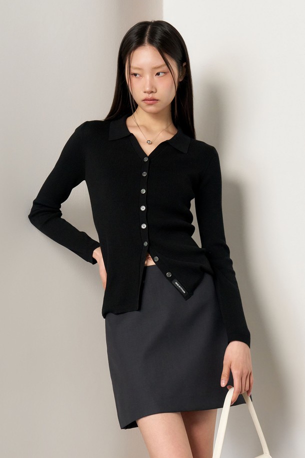 GENERAL IDEA - 가디건 - [25SS] WOMAN 텐셀 리브드 카라 가디건 [BLACK] / WBE1L04525