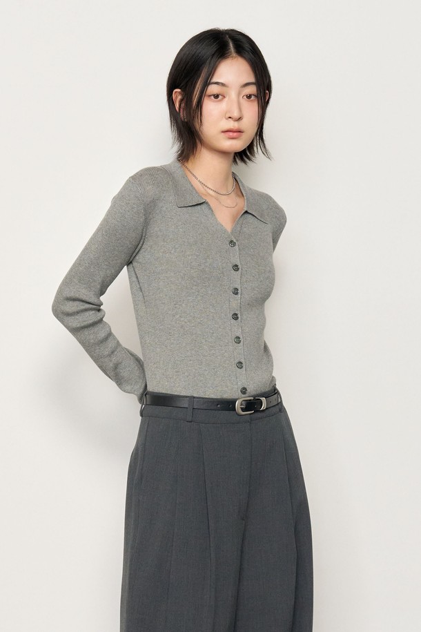 GENERAL IDEA - 가디건 - [25SS] WOMAN 텐셀 리브드 카라 가디건 [GREY] / WBE1L04525