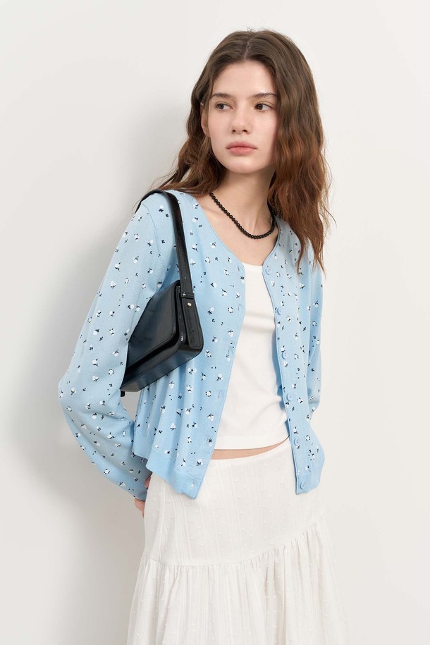 GENERAL IDEA - 가디건 - [25SS] WOMAN 플라워 프린트 가디건 [BLUE] / WBE2L04531