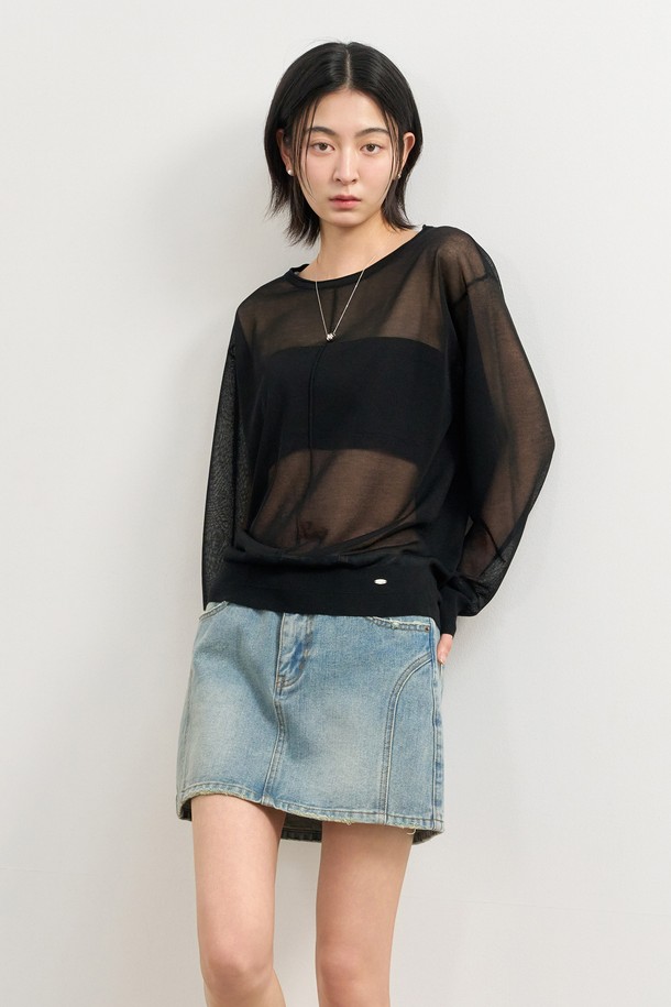 GENERAL IDEA - 스웨터 - [25SS] WOMAN 패커블 시어 루즈핏 풀오버 [BLACK] / WBE2L05541