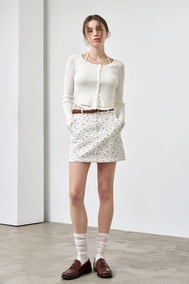 GENERAL IDEA - 미니스커트 - [25SS] WOMAN 플라워 코튼 데님 미니스커트 [WHITE] /WBE1L13501