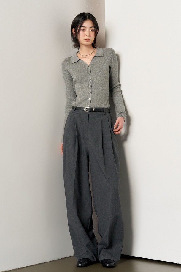 GENERAL IDEA - 가디건 - [25SS] WOMAN 텐셀 리브드 카라 가디건 [GREY] / WBE1L04525