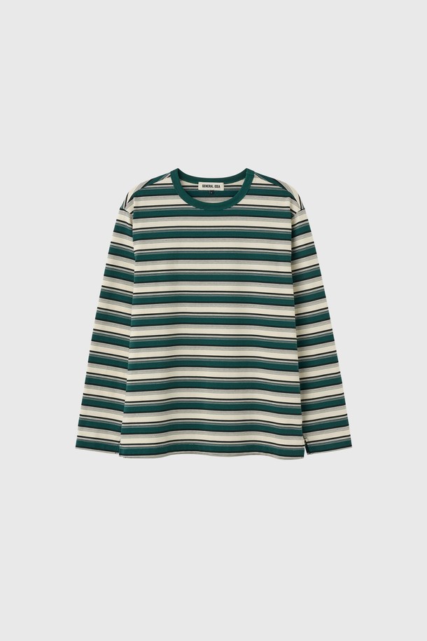GENERAL IDEA - 긴소매 티셔츠 - [25SS]UNISEX 멀티 스트라이프 롱 슬리브 티 [GREEN] / SBE1U01006