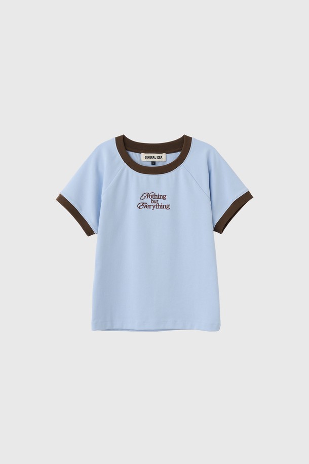 GENERAL IDEA - 반소매 티셔츠 - [25SS] WOMAN 래글런 크롭 링거 티셔츠 [LIGHT BLUE] / WBE2L01536