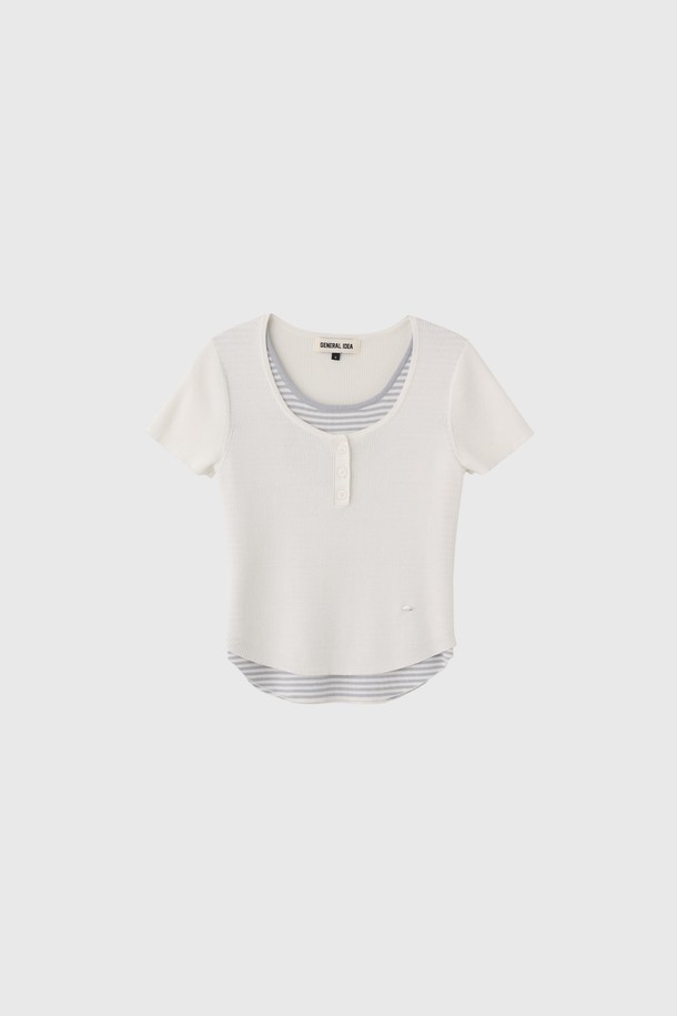 GENERAL IDEA - 반소매 티셔츠 - [25SS] WOMAN 스트라이프 레이어드 풀오버 [WHITE] / WBE2L05536