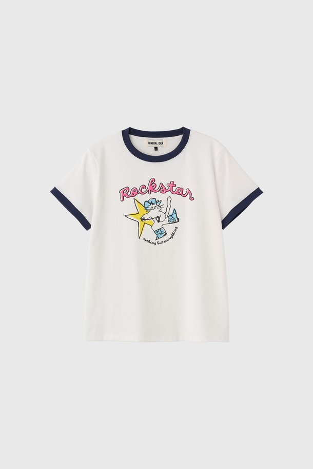 GENERAL IDEA - 반소매 티셔츠 - [25SS] WOMAN 락스타 레귤러 링거 티셔츠 [WHITE] / WBE2L01534