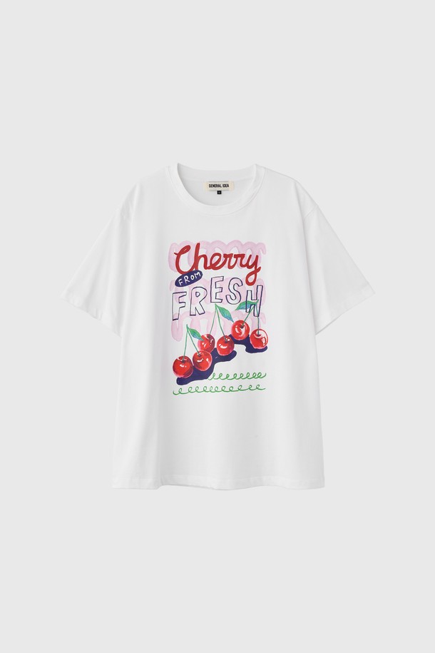GENERAL IDEA - 반소매 티셔츠 - [25SS] WOMAN 후르츠 루즈핏 반팔티 [WHITE CHERRY] / WBE2L01537