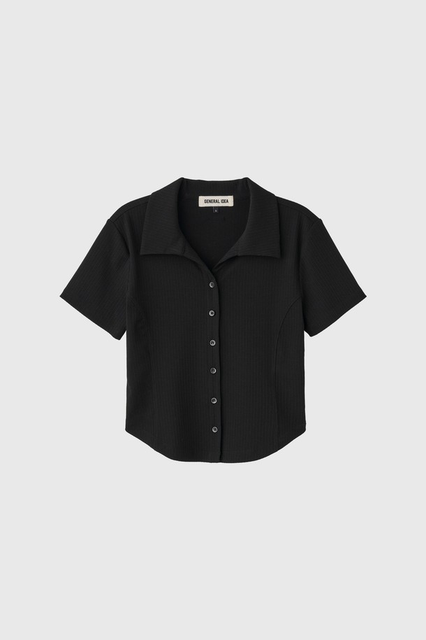 GENERAL IDEA - 셔츠 - [25SS] WOMAN 오픈 카라 리브드 하프 셔츠 [BLACK] / WBE2L03516