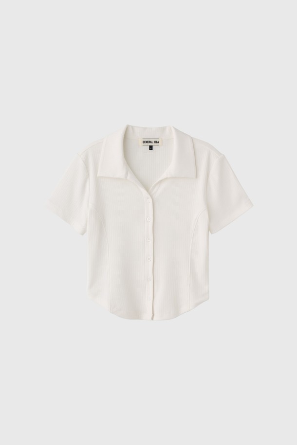 GENERAL IDEA - 셔츠 - [25SS] WOMAN 오픈 카라 리브드 하프 셔츠 [WHITE] / WBE2L03516