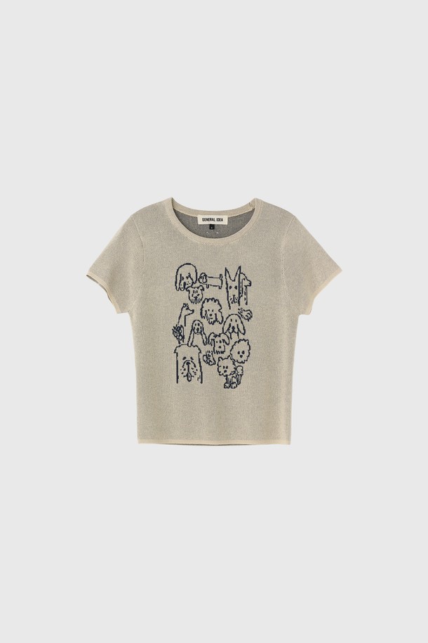 GENERAL IDEA - 스웨터 - [25SS] WOMAN 퍼피 프렌즈 자카드 하프 니트 [BEIGE] / WBE2L05539